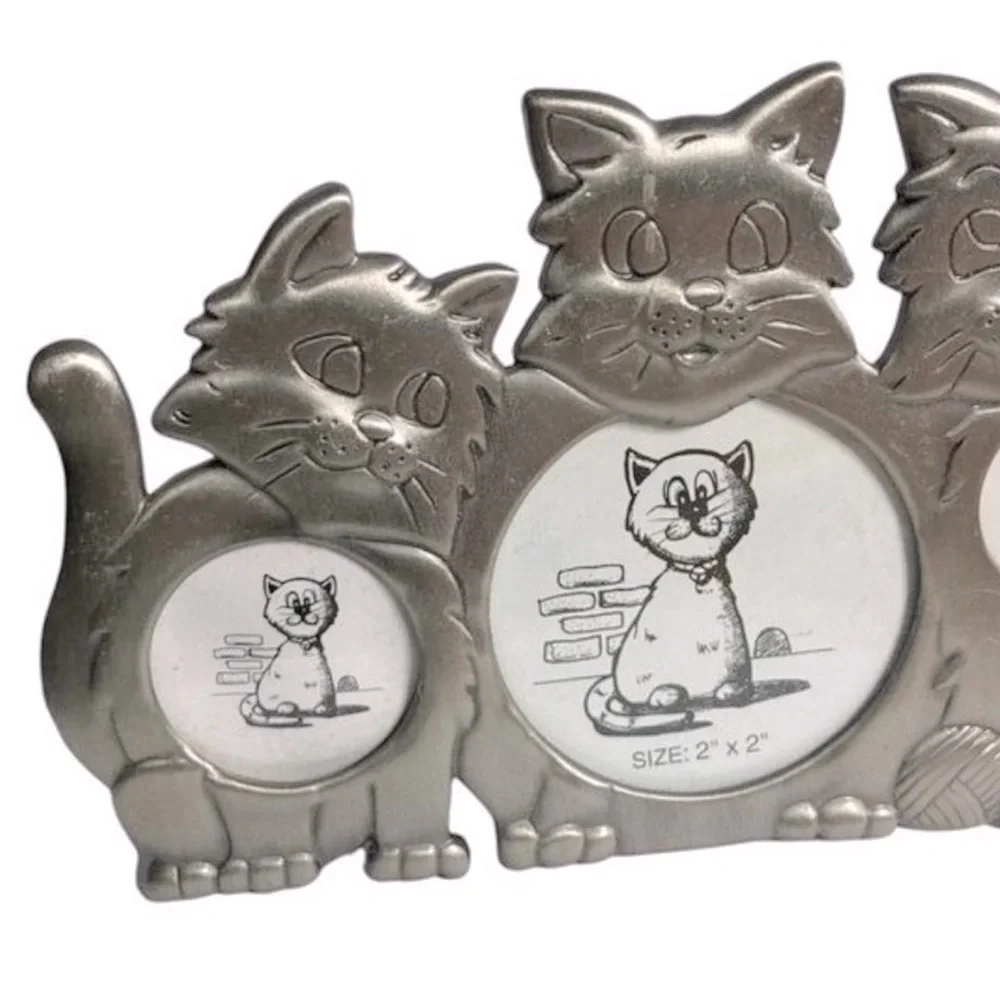 Vintage 90s / Y2K Silver Tone Multi Picture Cat Frame - kitty lovers